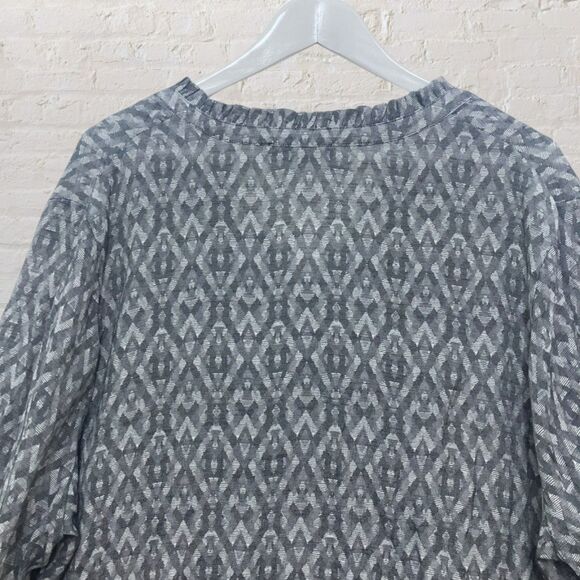 Fred David Ikat Peasant Blouse 2X – Gray Boho Tunic Balloon Sleeve Top - Picture 6 of 16